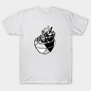Striking Black and White Succulent Illustration T-Shirt